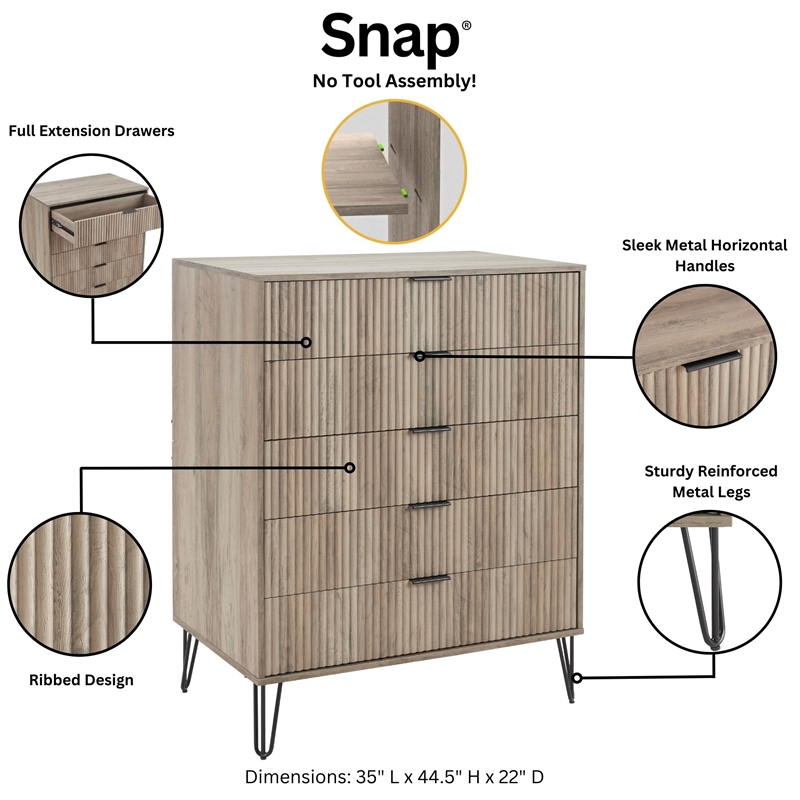 2-Piece DUMBO 5-Drawer Tall Dresser & DUMBO 6-Drawer Double Low Dresser in Gray