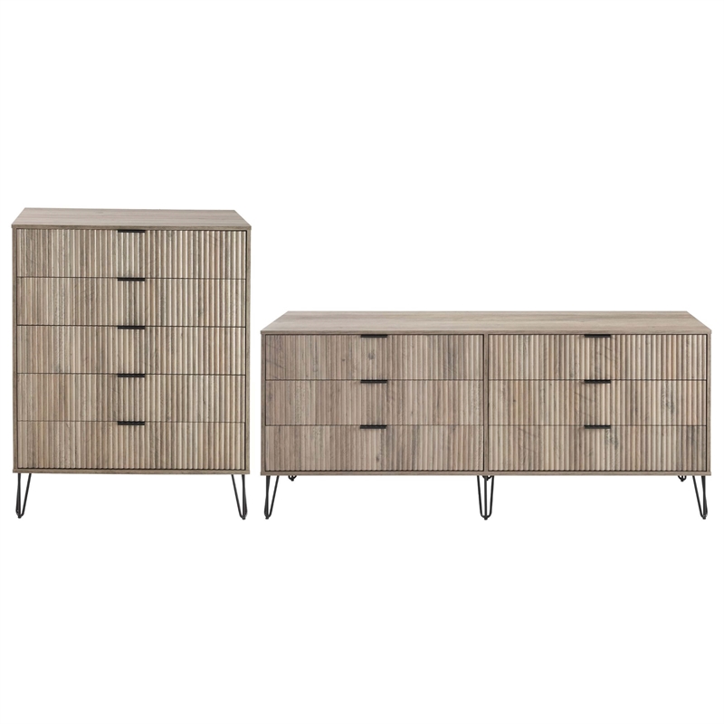 2-Piece DUMBO 5-Drawer Tall Dresser & DUMBO 6-Drawer Double Low Dresser in Gray