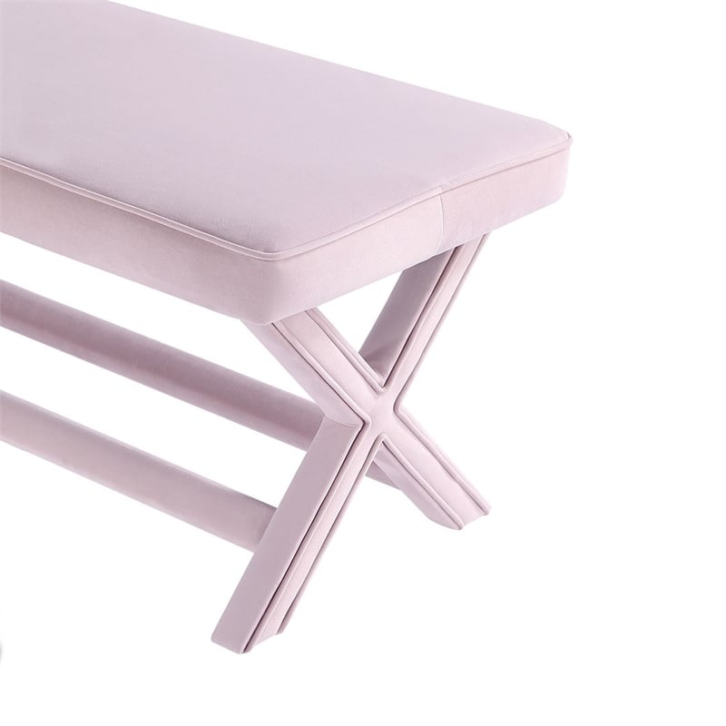 Manhattan Comfort Abigail Double Ottoman Bench with Solid Wood Frame in Pink