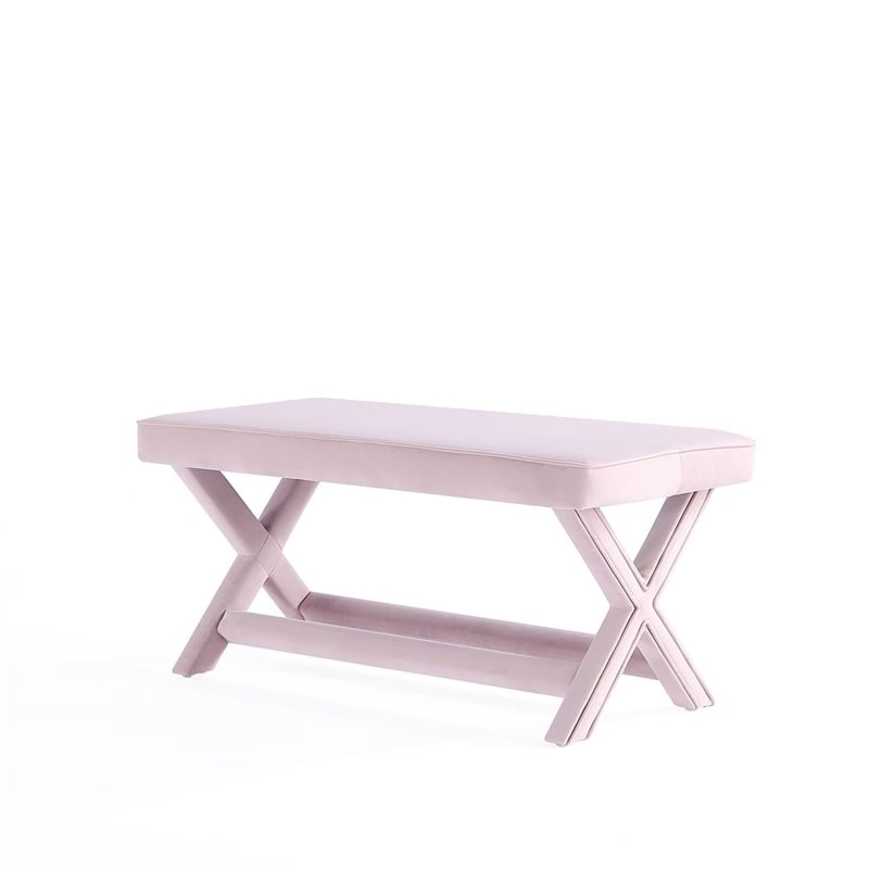 Manhattan Comfort Abigail Double Ottoman Bench with Solid Wood Frame in Pink