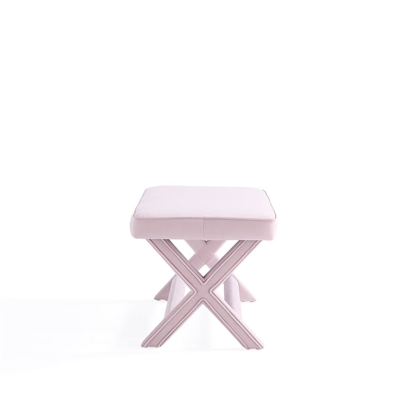 Manhattan Comfort Abigail Double Ottoman Bench with Solid Wood Frame in Pink