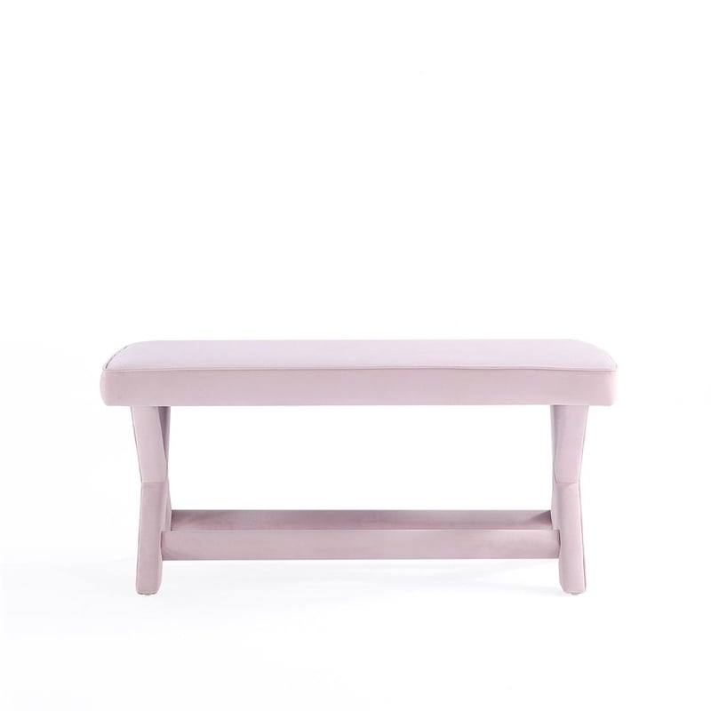 Manhattan Comfort Abigail Double Ottoman Bench with Solid Wood Frame in Pink