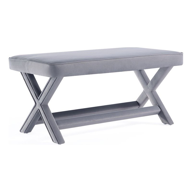 Manhattan Comfort Abigail Double Ottoman Bench with Solid Wood Frame in Gray