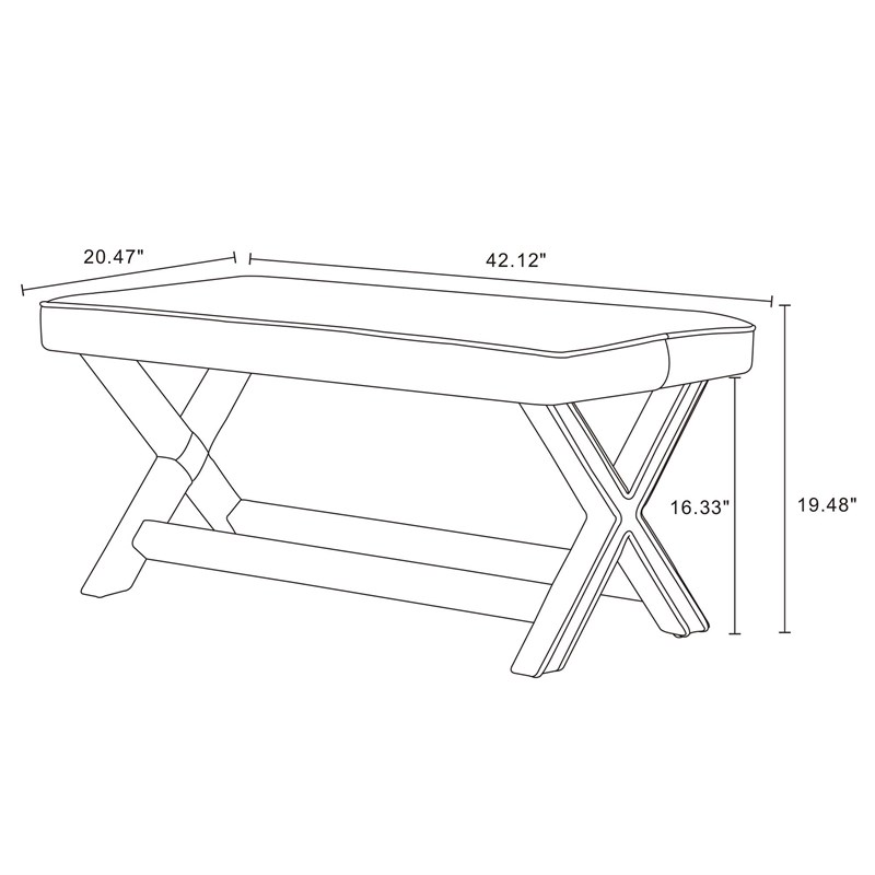 Manhattan Comfort Abigail Double Ottoman Bench with Solid Wood Frame in Gray