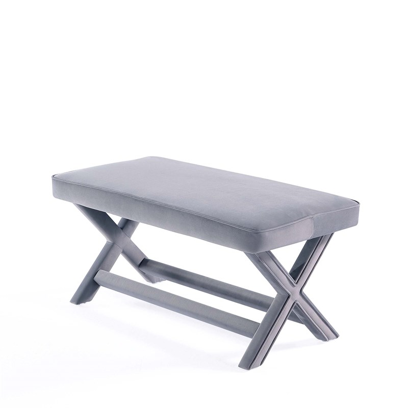 Manhattan Comfort Abigail Double Ottoman Bench with Solid Wood Frame in Gray