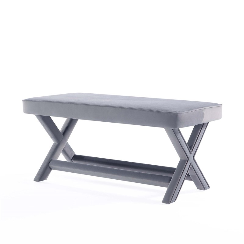 Manhattan Comfort Abigail Double Ottoman Bench with Solid Wood Frame in Gray