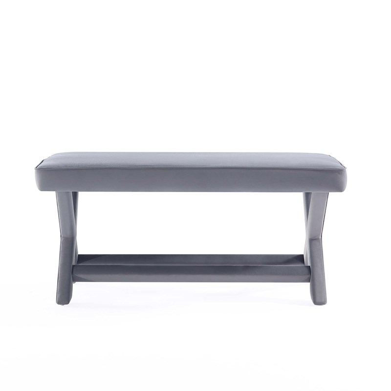 Manhattan Comfort Abigail Double Ottoman Bench with Solid Wood Frame in Gray