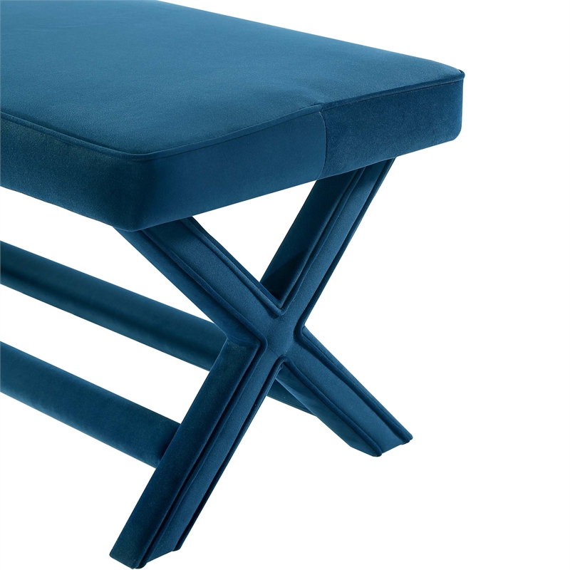 Manhattan Comfort Abigail Double Ottoman Bench with Solid Wood Frame in Blue