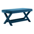 Manhattan Comfort Abigail Double Ottoman Bench with Solid Wood Frame in Blue