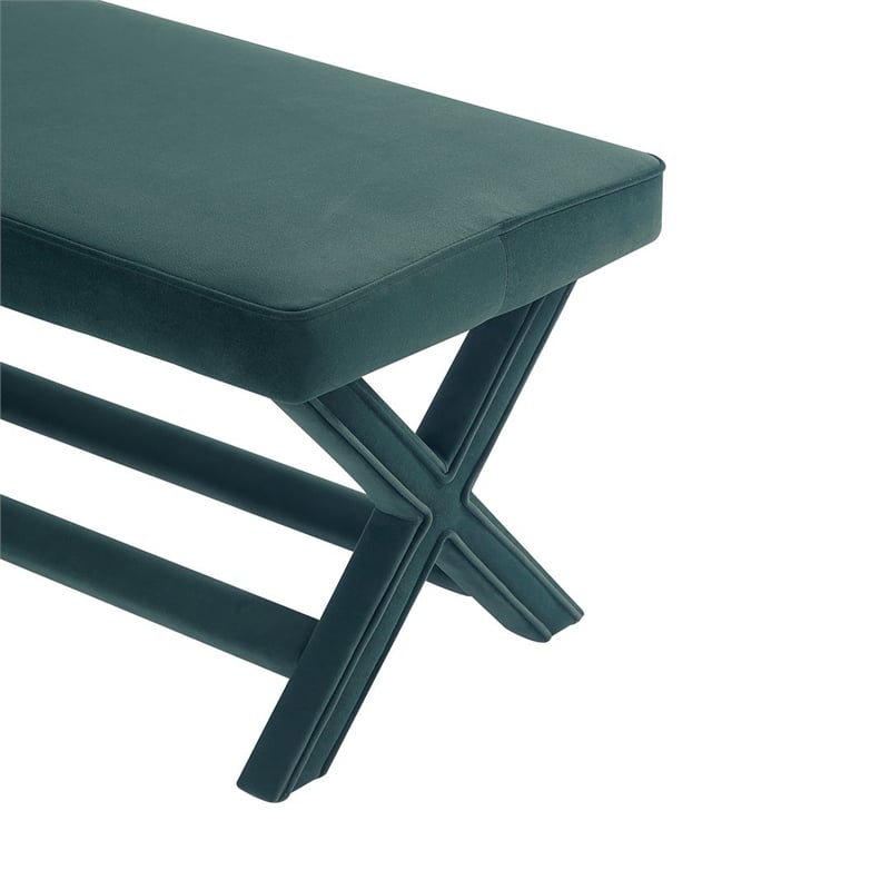 Manhattan Comfort Abigail Double Ottoman Bench with Solid Wood Frame in Green
