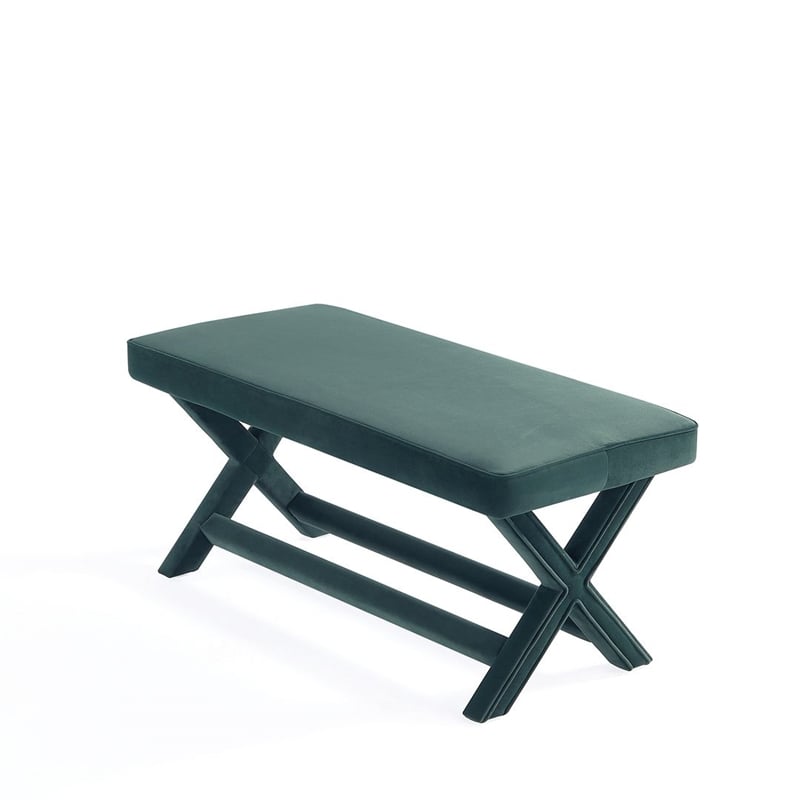 Manhattan Comfort Abigail Double Ottoman Bench with Solid Wood Frame in Green