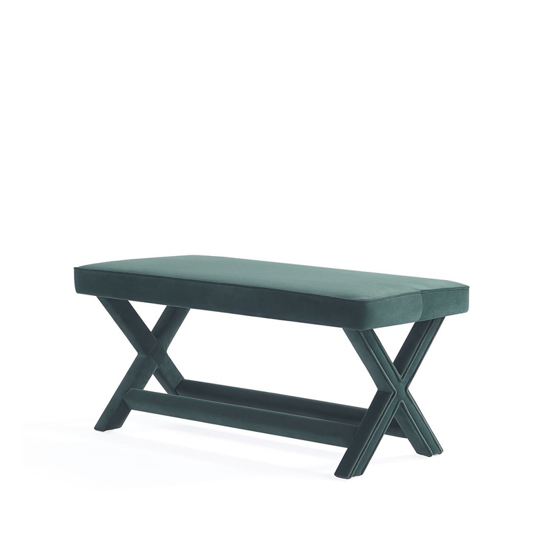 Manhattan Comfort Abigail Double Ottoman Bench with Solid Wood Frame in Green