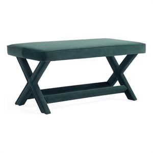 Manhattan Comfort Abigail Double Ottoman Bench with Solid Wood Frame in Green