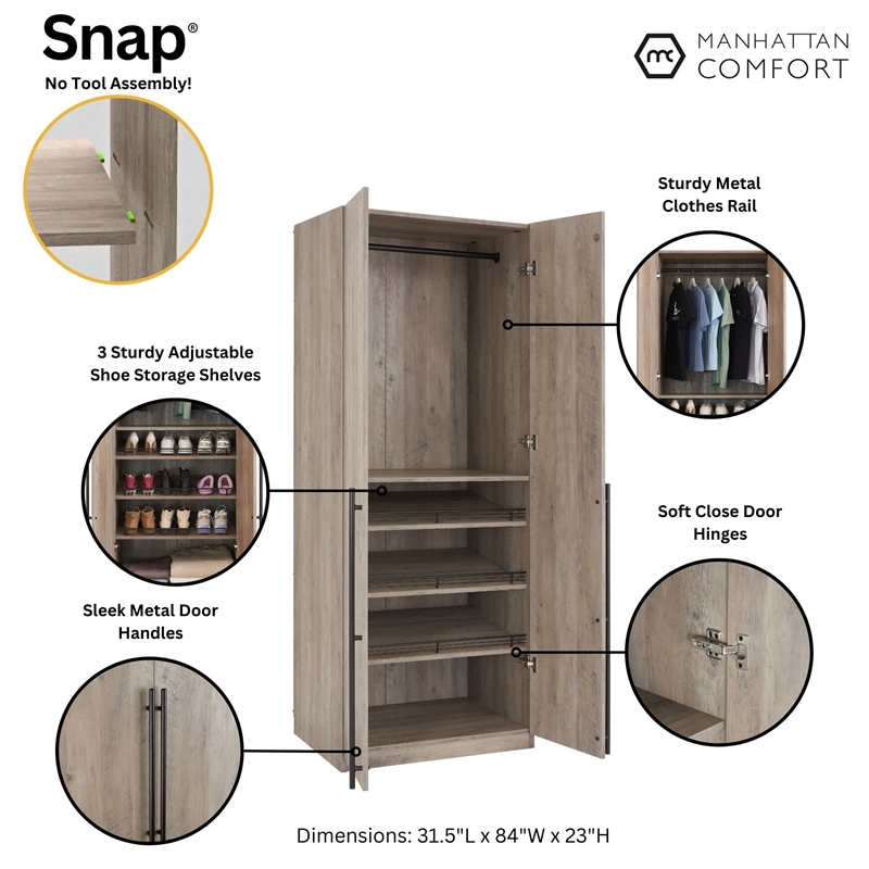 Manhattan Comfort Lee Wardrobe Closet 3.0 from Engineered Wood in Rustic Gray