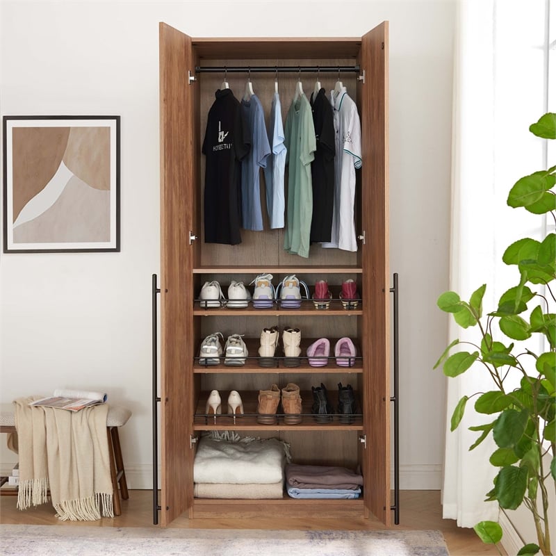 Manhattan Comfort Lee Wardrobe Closet 3.0 from Engineered Wood in Golden Brown