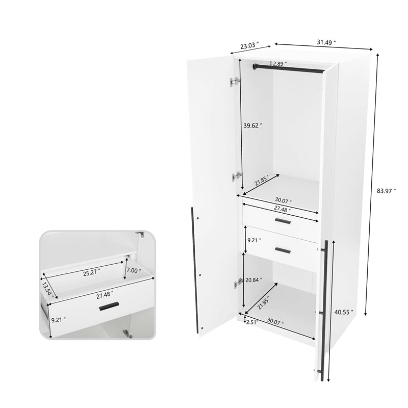 Manhattan Comfort Lee 3-Piece Module Wardrobe Closet from Engineered Wood- White