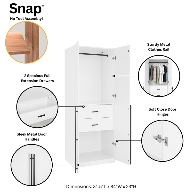 Manhattan Comfort Lee 3-Piece Module Wardrobe Closet from Engineered Wood- White