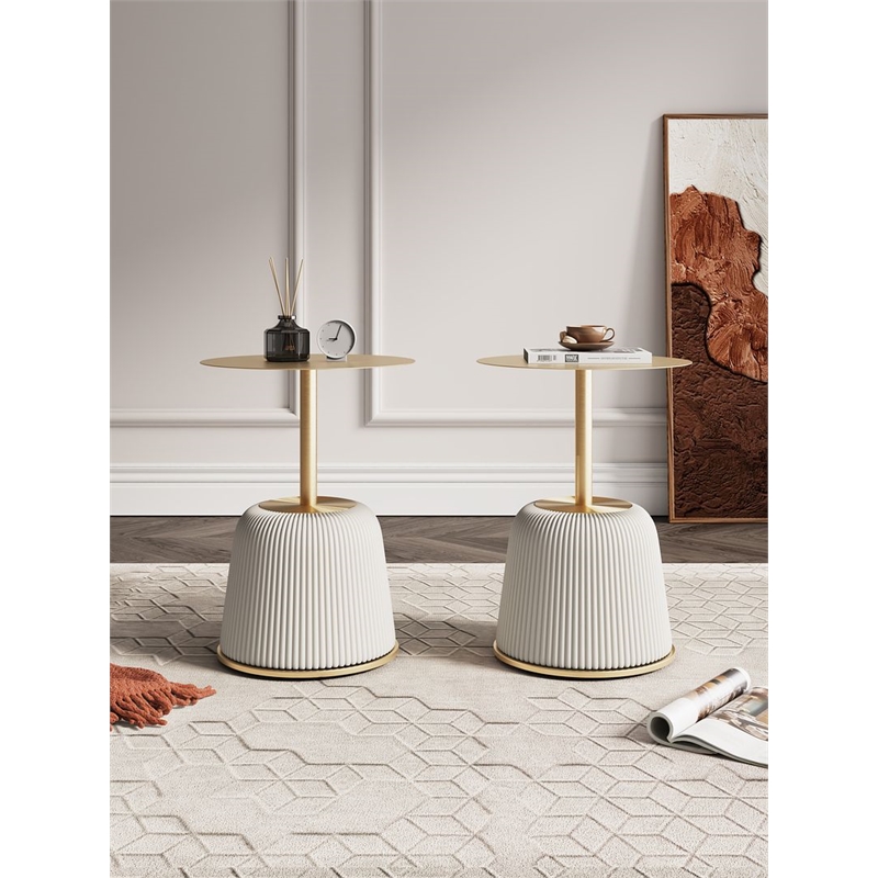 Manhattan Comfort Anderson End Table 1.0 with Steel Frame in Cream - Set of 2