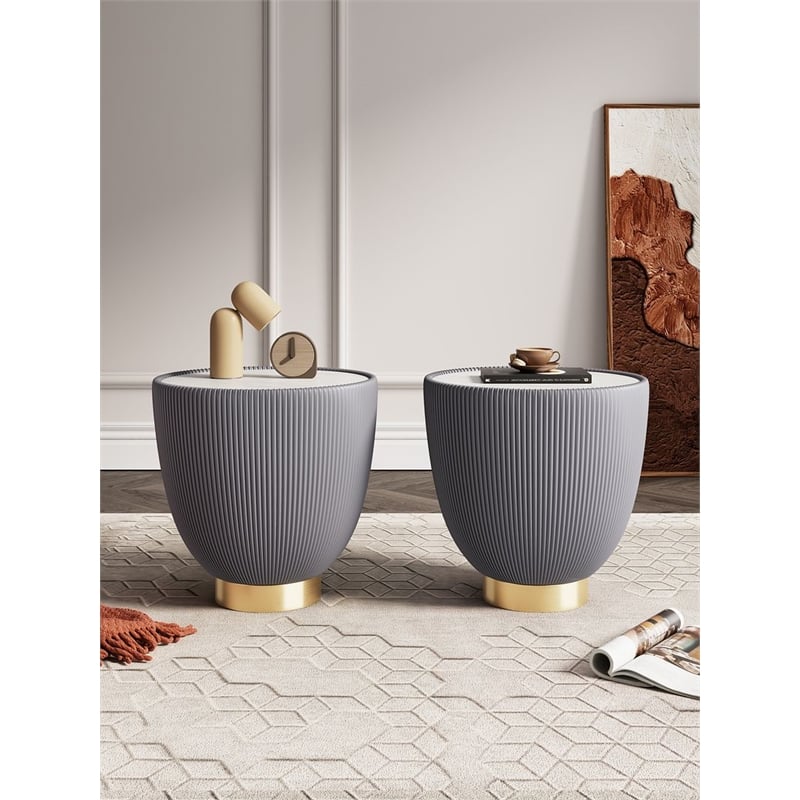 Manhattan Comfort Anderson End Table 2.0 with Steel Frame in Gray - Set of 2