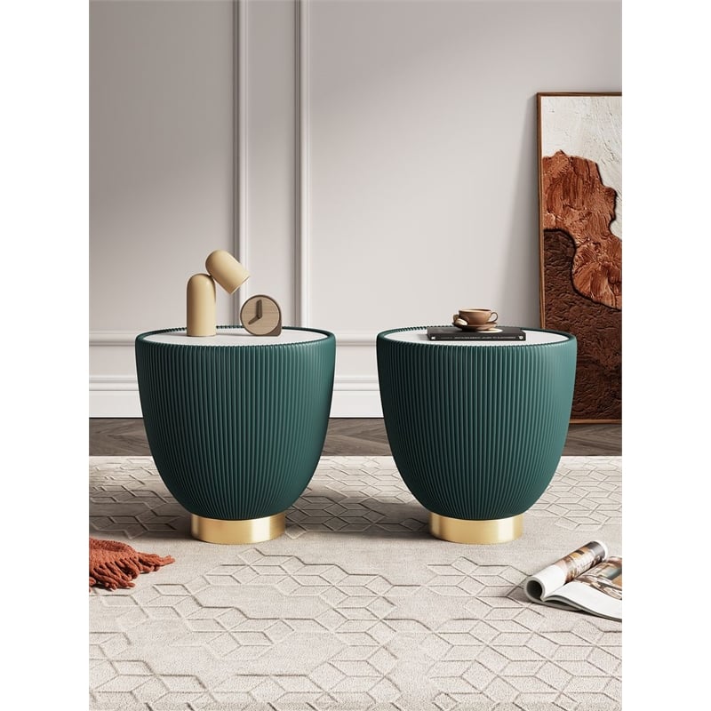 Manhattan Comfort Anderson End Table 2.0 with Steel Frame in Green - Set of 2