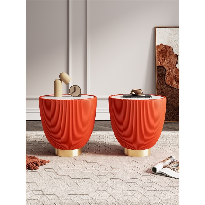 Manhattan Comfort Anderson End Table 2.0 with Steel Frame in Orange - Set of 2