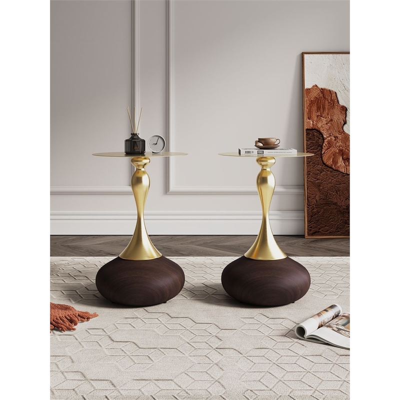 Manhattan Comfort Patchin End Table with Steel Frame in Brown - Set of 2