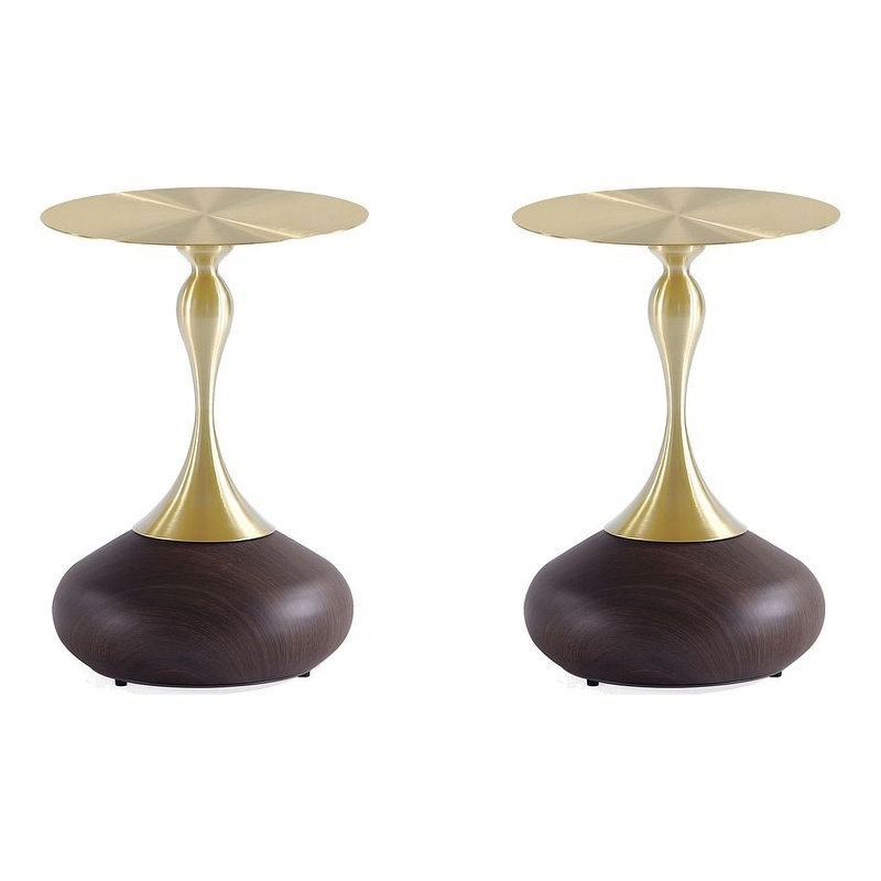 Manhattan Comfort Patchin End Table with Steel Frame in Brown - Set of 2