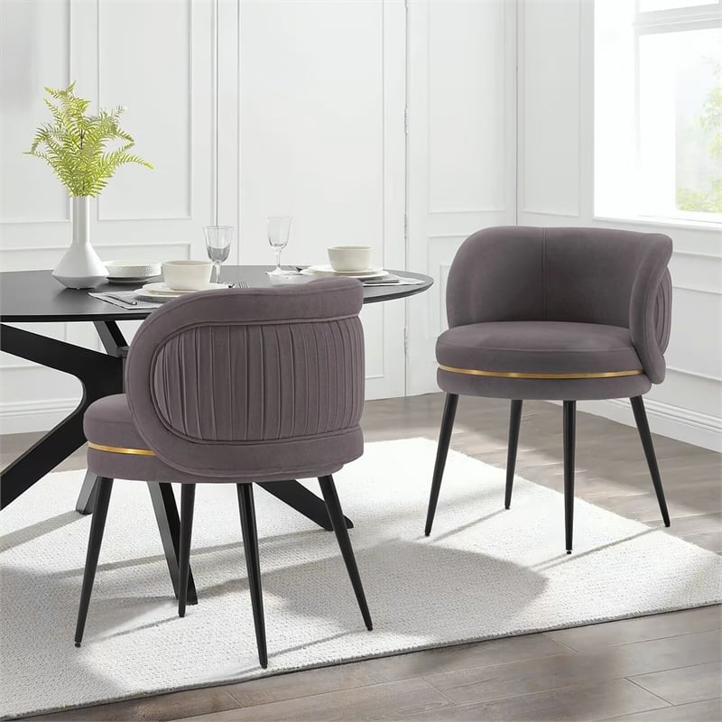 Manhattan Comfort Kaya Solid Wood Base Dining Chair in Gray - Set of 2