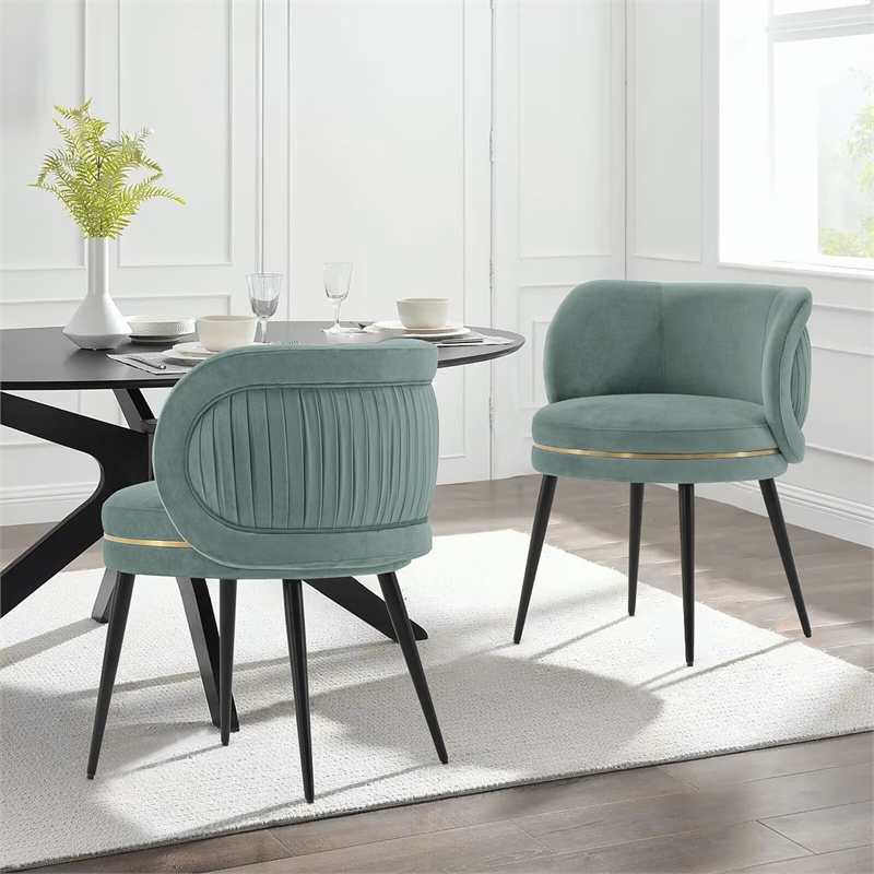 Manhattan Comfort Kaya Solid Wood Base Dining Chair in Mint Green - Set of 2