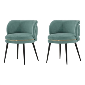 Manhattan Comfort Kaya Solid Wood Base Dining Chair in Mint Green - Set of 2