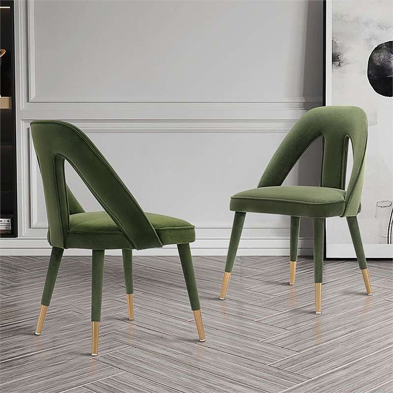 Manhattan Comfort Neda Solid Wood Base Dining Chair in Olive Green - Set of 2