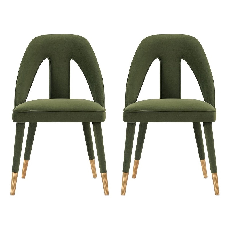 Manhattan Comfort Neda Solid Wood Base Dining Chair in Olive Green - Set of 2