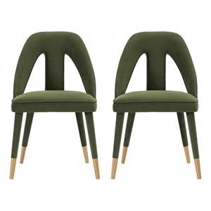 Manhattan Comfort Neda Solid Wood Base Dining Chair in Olive Green - Set of 2