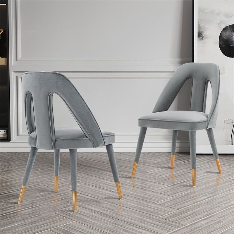 Manhattan Comfort Neda Solid Wood Base Dining Chair in Gray - Set of 2