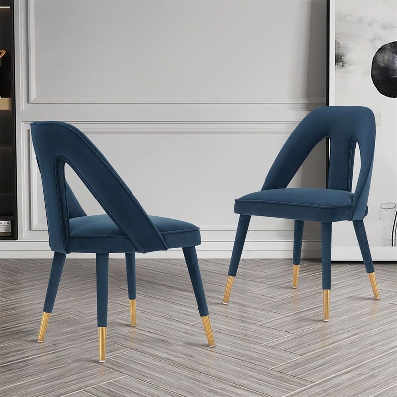 Manhattan Comfort Neda Solid Wood Base Dining Chair in Midnight Blue - Set of 2