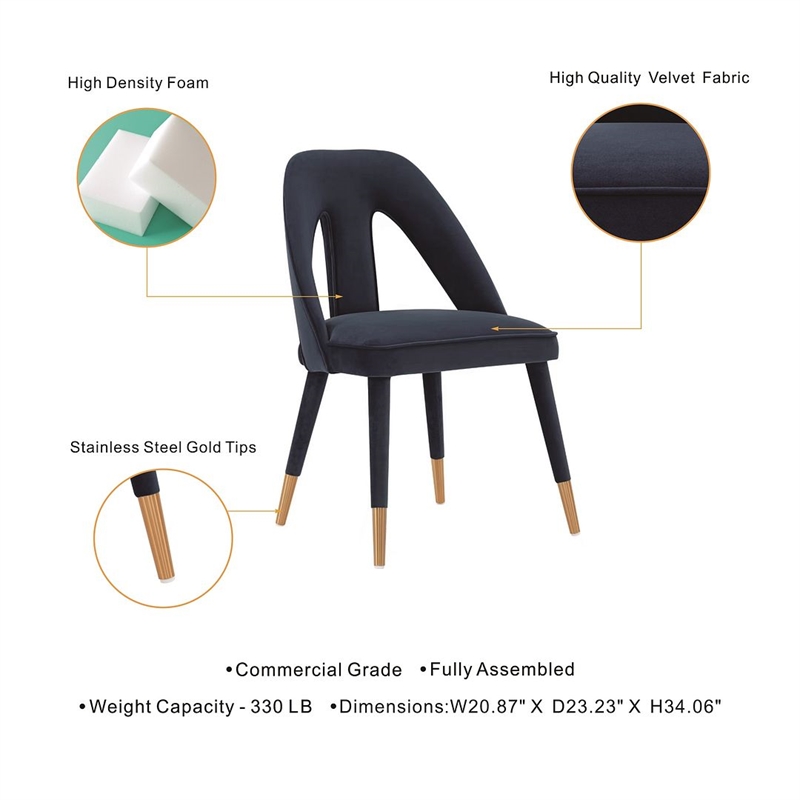 Manhattan Comfort Neda Solid Wood Base Dining Chair in Midnight Blue - Set of 2