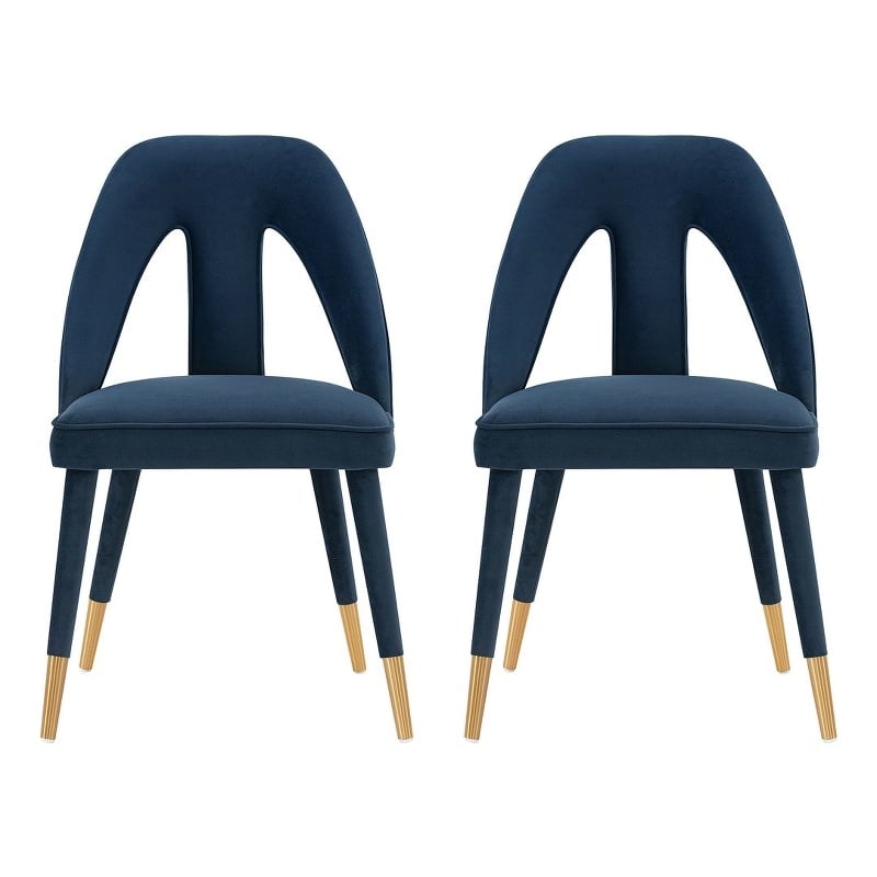 Manhattan Comfort Neda Solid Wood Base Dining Chair in Midnight Blue - Set of 2