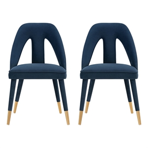 Manhattan Comfort Neda Solid Wood Base Dining Chair in Midnight Blue - Set of 2