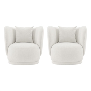 Manhattan Comfort Siri Accent Chair with Solid Wood Frame in Cream - Set of 2