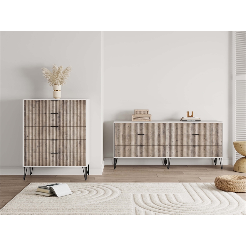 2-Piece DUMBO 5-Drawer Tall Dresser & 6-Drawer Double Low Dresser in Gray
