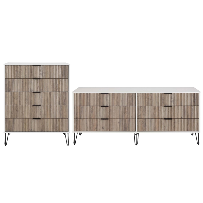 2-Piece DUMBO 5-Drawer Tall Dresser & 6-Drawer Double Low Dresser in Gray