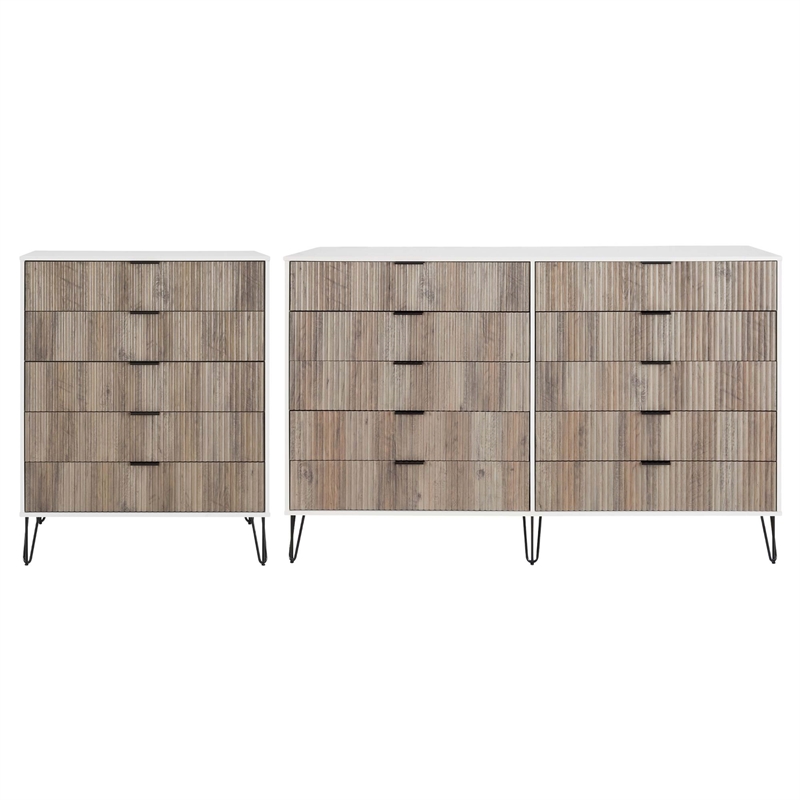 2-Piece DUMBO 5-Drawer Tall Dresser & 10-Drawer Double Tall Dresser - Light Gray