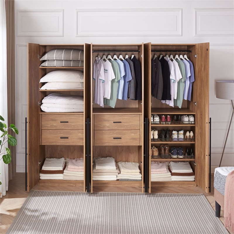 Lee 3-Piece Module Wardrobe Closet from Engineered Wood in Golden Brown