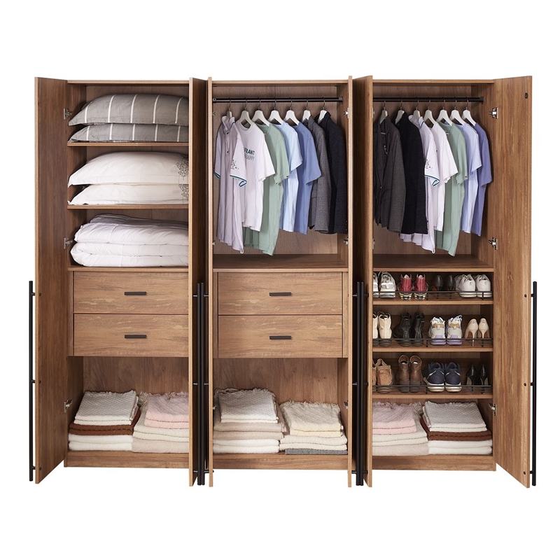 Lee 3-Piece Module Wardrobe Closet from Engineered Wood in Golden Brown
