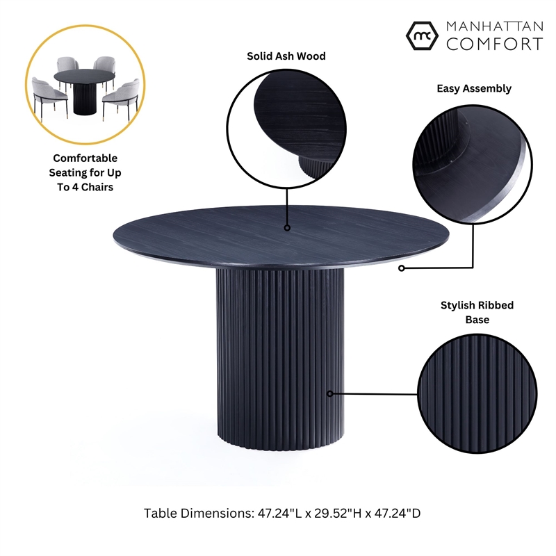 Manhattan Comfort Hathaway 47.24 Solid Wood Round Dining Table in Black