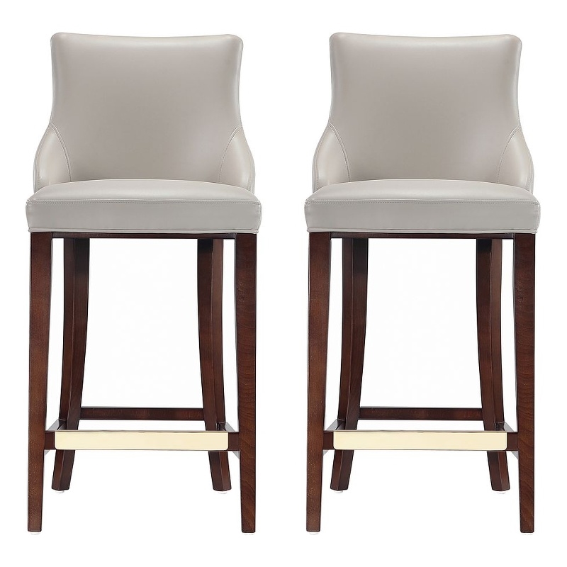 Manhattan Comfort Shubert Barstool with Solid Wood Frame in Light Gray- Set of 2