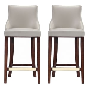 Manhattan Comfort Shubert Barstool with Solid Wood Frame in Light Gray- Set of 2