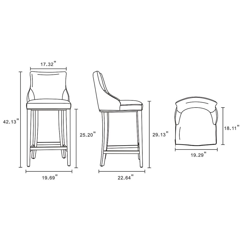 Manhattan Comfort Shubert Barstool with Solid Wood Frame in Dark Taupe- Set of 2