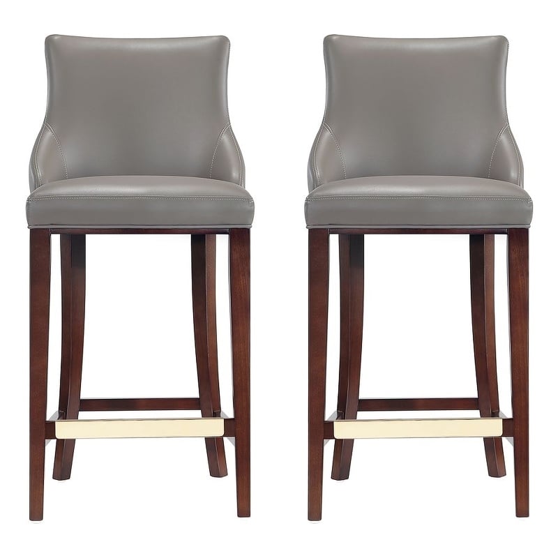 Manhattan Comfort Shubert Barstool with Solid Wood Frame in Dark Taupe- Set of 2