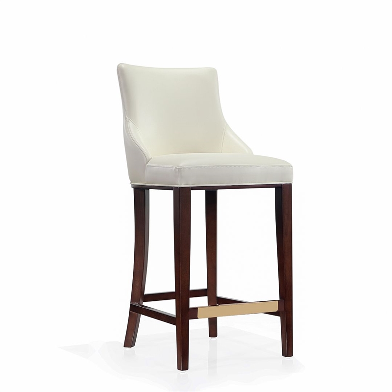 Manhattan Comfort Shubert Barstool with Solid Wood Frame in Ivory- Set of 2